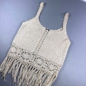 Daytrip Crochet Tank Top Cream Fringe Boho Festival Beach Summer XL